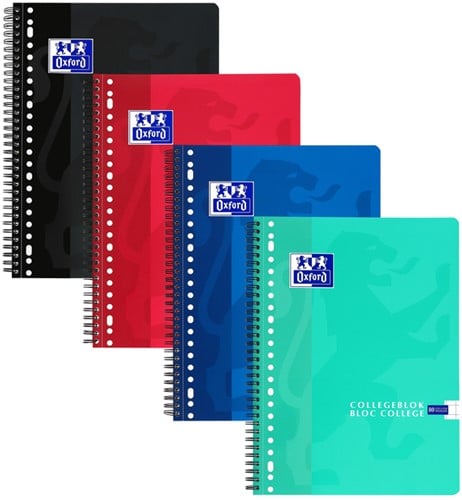 Collegeblok Oxford School A4 ruit 10mm 80 vel 23-gaats met spiraal assorti