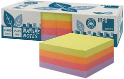 Kubusblok zelfklevend Info-Notes 75x75mm 4x assorti recycled 2x 400 vel