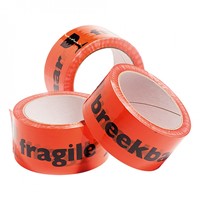 Verpakkingstape vinyl 50mm x 66m oranje met opdruk: fragile breekbaar