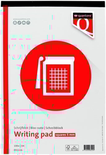 Schrijfblok Quantore A4 ruit 5mm 100 vel 60 grams