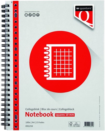Collegeblok Quantore A4 ruit 10mm 100 vel 23-gaats met spiraal
