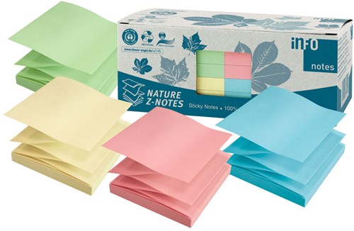 Memoblok Info-Notes Z-Notes 75x75mm zelfklevend assorti kleur nature 12 stuks