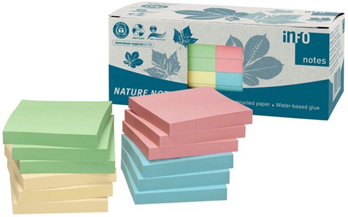 Memoblok zelfklevend Info-Notes 75x75mm assorti recycled 12 stuks