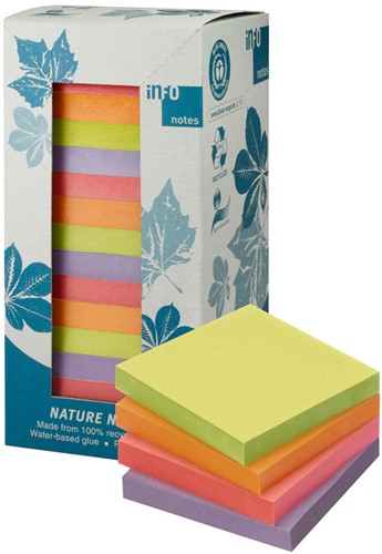 Memoblok zelfklevend Info-Notes 75x75mm 4x assorti kleur 16 stuks