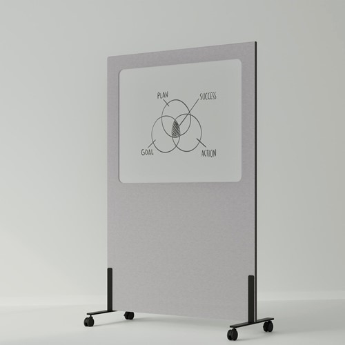 Verrijdbaar akoestisch whiteboard 200x120cm lichtgrijs