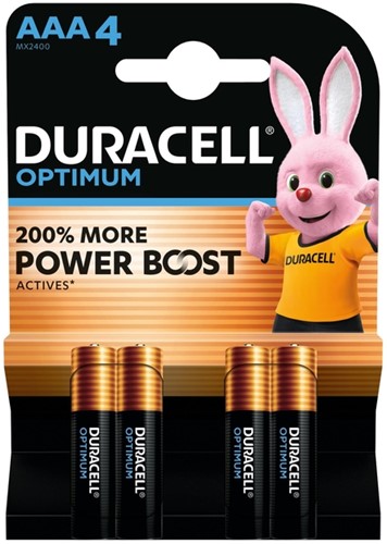 Batterij AAA Duracell Optimum 200% alkaline 4 stuks
