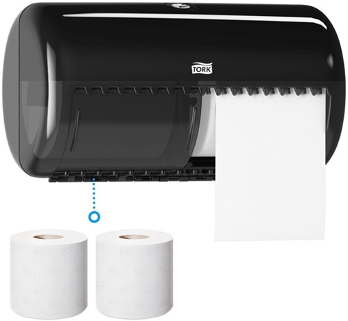 Toiletpapier dispenser Tork T4 Elevation duo zwart 557008-2