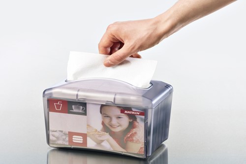 Dispenser Katrin Easy1 transparant voor servetten/tisseus 22564-2