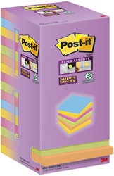 Memoblok zelfklevend 3M Post-it 654 Super Sticky 76x76mm color notes 16 blokjes