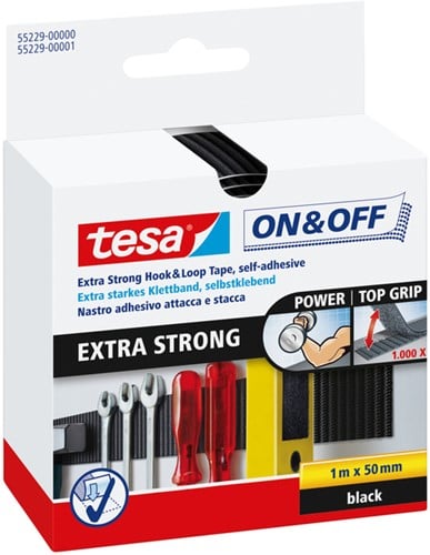 Klittenband tesa® On & Off  50mmx10cm zelfklevend zwart