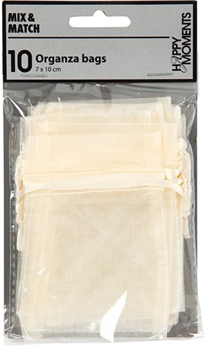 Organza zakjes Creotime 7x10cm off-white 10 stuks