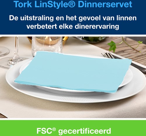 Dinerservet Tork Linstyle Premium 1/4 vouw 1-laags 390x390mm 50 vel aquablauw 478880-2