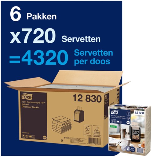 Servet Tork N14 Xpressnap Fit Advanced multifold 2-laags 213x165mm 720 vel naturel 12830-2