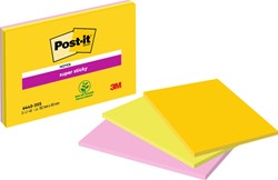 Memoblok zelfklevend 3M Post-it 6445 Super Sticky 101x152mm assorti 3 blokjes