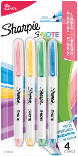 Markeerstift Sharpie S-note blister à 4 kleuren.