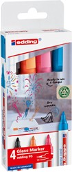 Glassboard marker Edding 95 4-delig assorti incl. wit