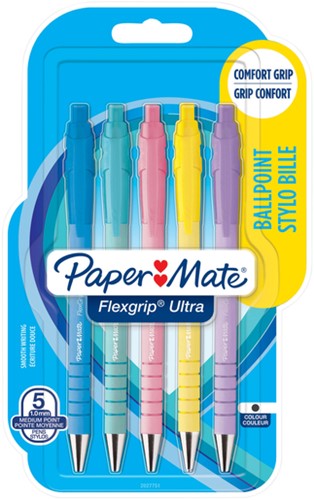 Balpen Paper Mate Flexgrip drukknop pastel assorti.