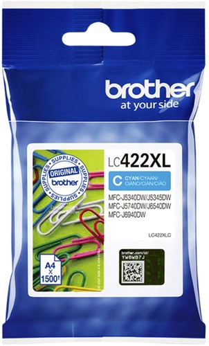 Inktcartridge Brother LC-422XLC blauw.