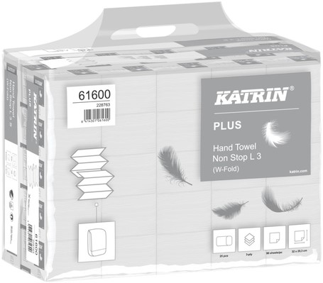 Vouwhanddoek Katrin 61600 W-vouw Plus 3-laags 20,3x32cm 25x90 stuks.