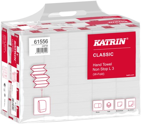Handdoek Katrin 61556 W-vouw Classic 3laags 24x32cm 25x90 stuks.