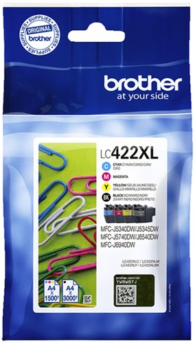 Inktcartridge Brother LC-422XL zwart + 3 kleuren.