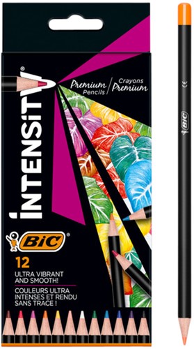 Kleurpotlood Bic Intensity Premium assortie etui a 12 kleuren.