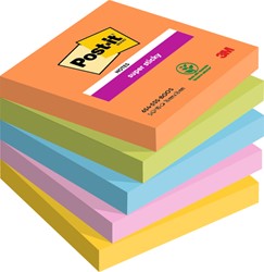 Memoblok zelfklevend 3M Post-it 654 Super Sticky 76X76mm BOOS 5 blokjes