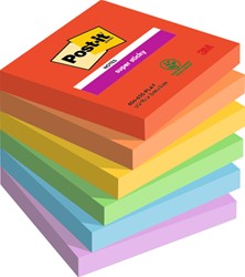 Memoblok zelfklevend 3M Post-it 654 Super Sticky 76X76mm PLAY 6 blokjes
