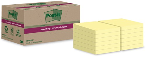 Memoblok 3M Post-it 622 Super Sticky 47,6mmX47,6mm recycled geel