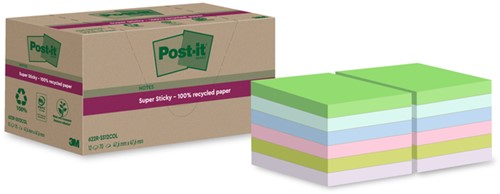 Memoblok 3M Post-it 622 Super Sticky 47,6mmx 47,6mm recycled colour notes 12 stuks
