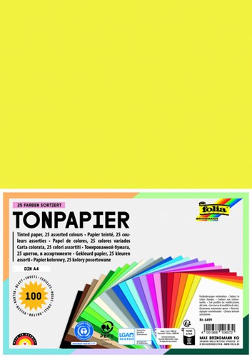 Knutselpapier Folia A4 100 vel basiskleuren