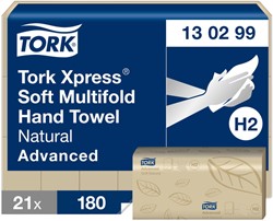 Handdoek Tork H2 Xpress Advanced multifold 2-laags 213x240mm 21x 180 vel naturel 130299