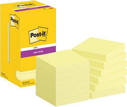 Memoblok zelfklevend 3M Post-it 654 Super Sticky 76x76mm geel 12 blokjes