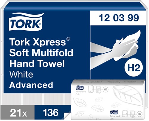Handdoek Tork H2 Xpress Advanced multi 2-laags wit 21x 136 stuks 120399 (120288)