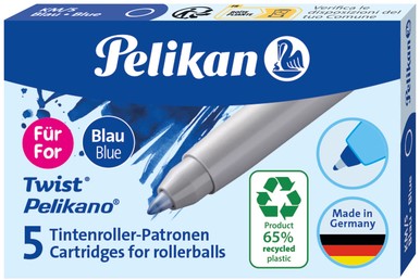 Rollerpenvulling Pelikan ECO KM blauw 0.3mm 5 stuks