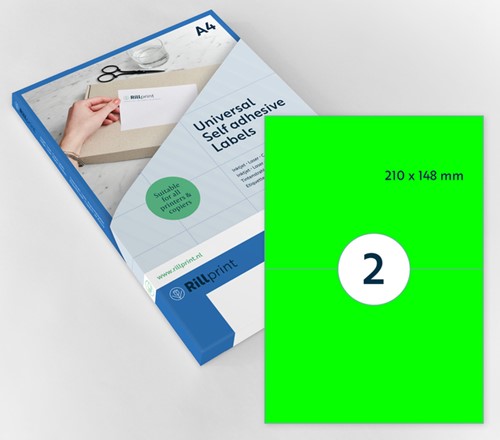 Etiket Rillprint A4 210x148mm fluor groen 100 vel 200 stuks