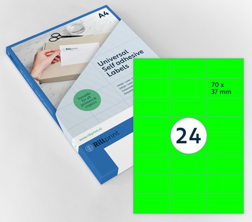 Etiket Rillprint A4 70x37mm fluor groen 100 vel 2.400 stuks