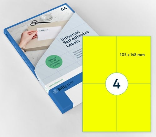 Etiket Rillprint A4 105x148mm fluor geel 100 vel 400 stuks