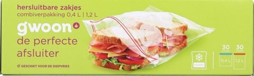 Hersluitbare zak Gwoon 30 x 0.4 liter en 30 x 1.2 liter