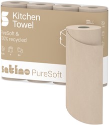 Keukenrol Satino PureSoft 3-laags 4x 64 vel naturel 175890 | afname per 8 pak