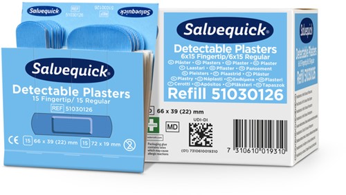Pleisters Salvequick blauw detectabel mix 6x 30 stuks