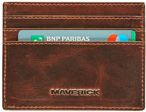 Pasjeshouder Maverick The Original RFID met drukknop sluiting leder donkerbruin