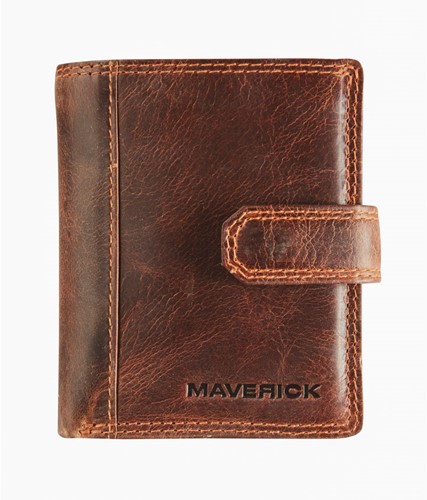 Pasjeshouder Maverick The Original RFID super compact met drukknop sluiting leder donkerbruin
