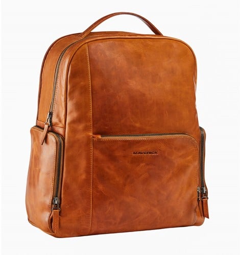 Laptoptas rugzak Maverick New Men met 14inch laptopvak leder cognac