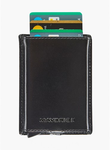 Pasjeshouder Maverick All Black RFID met rits rundsleder zwart
