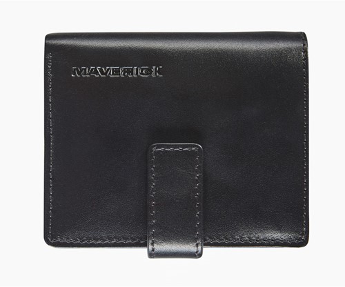 Pasjeshouder Maverick All Black RFID met drukknop sluiting rundsleder zwart