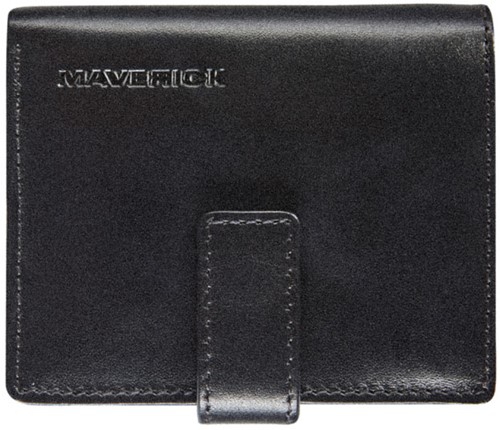 Pasjeshouder Maverick All Black RFID met drukknop sluiting rundsleder zwart.