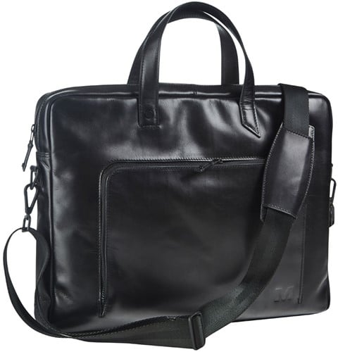 Aktentas Maverick All Black met 17inch laptopvak leder zwart