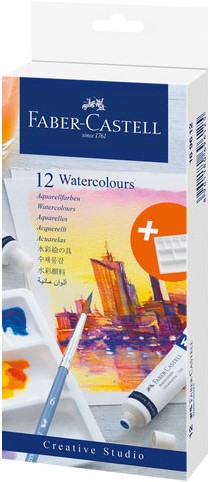 Waterverf Faber-Castell 12 kleuren in tubes + mengpalet.