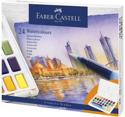Waterverf Faber-Castell 24 kleuren in een box.